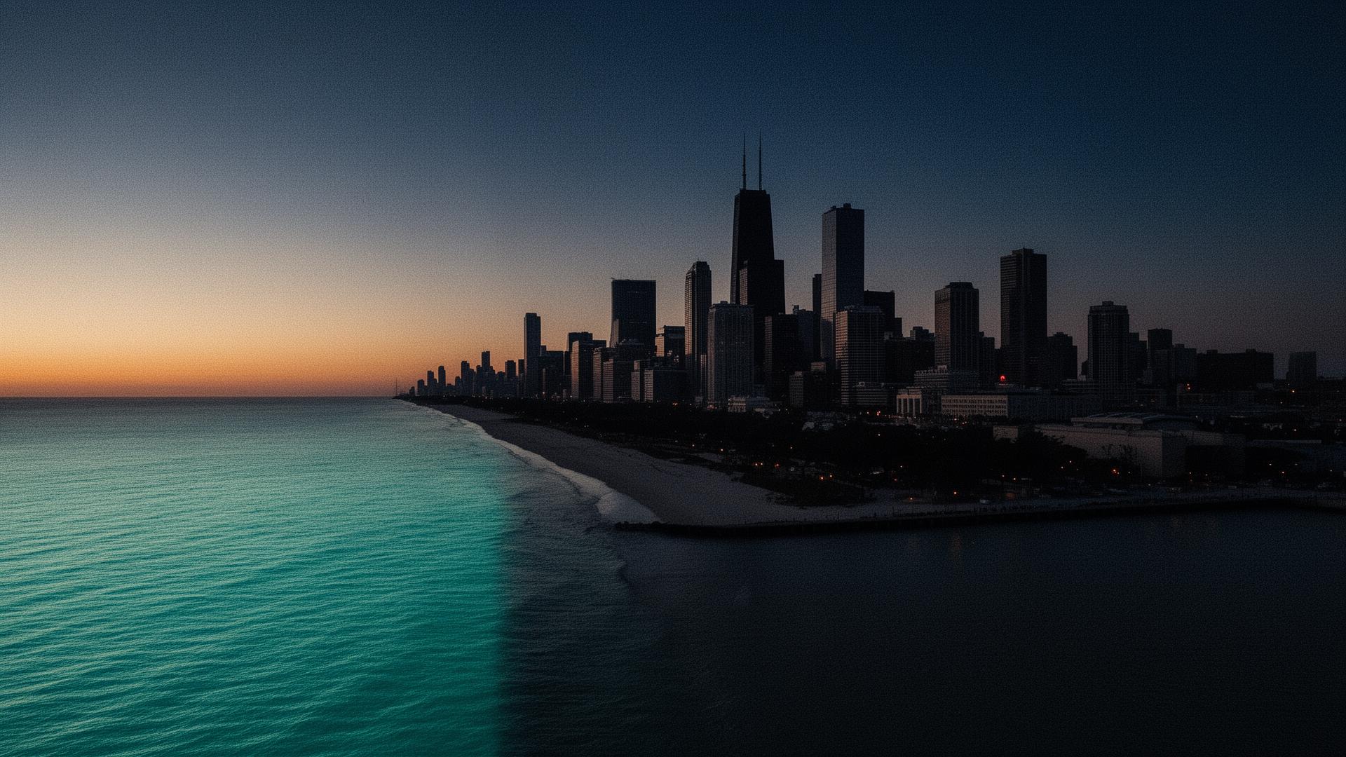 Chicago skyline meeting the coastal waters of the Gulf